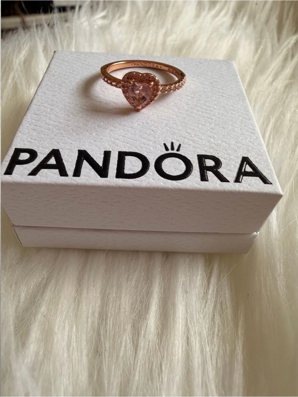 Pandora Sparkling Elevated Pink Heart Ring Rose Gold